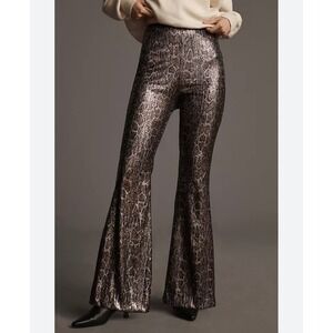 A26 ANIYE BY Sequin Flare Pants Metallic Snakeskin Print High Rise Italy M